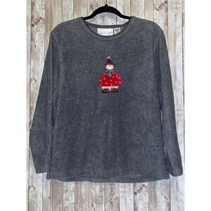 Women's C.D. Sport Gray Fleece Snowman Sweatshirt Size Medium Christmas Winter